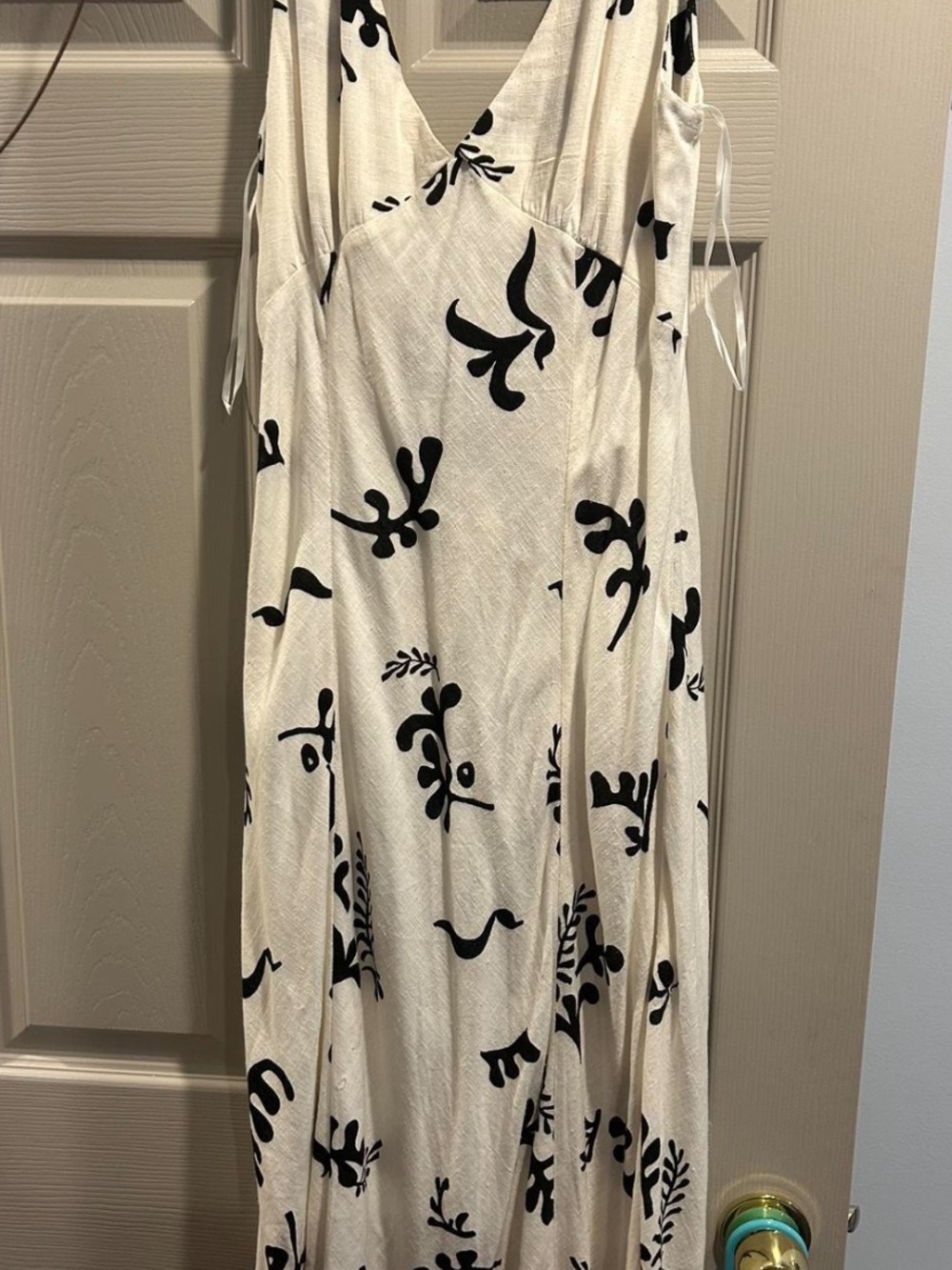 Women's White Maxi Dress with Black Abstract Print - Anthropology